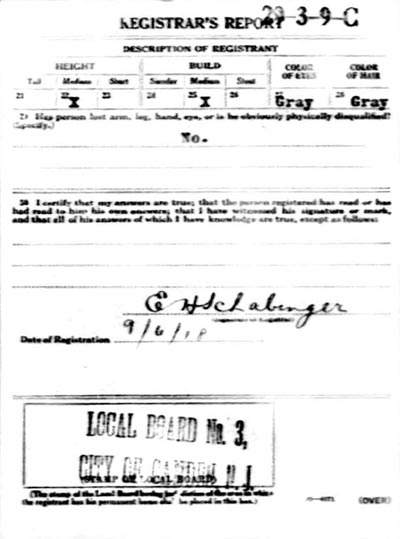 World War I Draft Registration Card — Lewis Altemus Lee, Registrar's Report