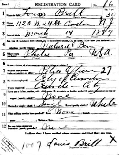 World War I Draft Card - front