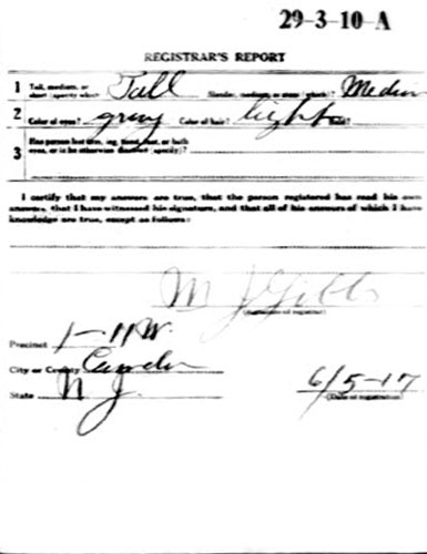 World War I Draft Card - back