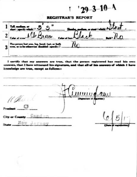 WWI draft registration card for Louis C. Schlam, back