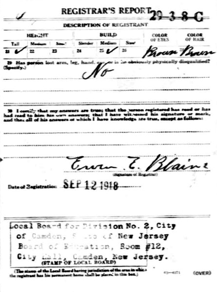 Louis Shaw World War I draft card back