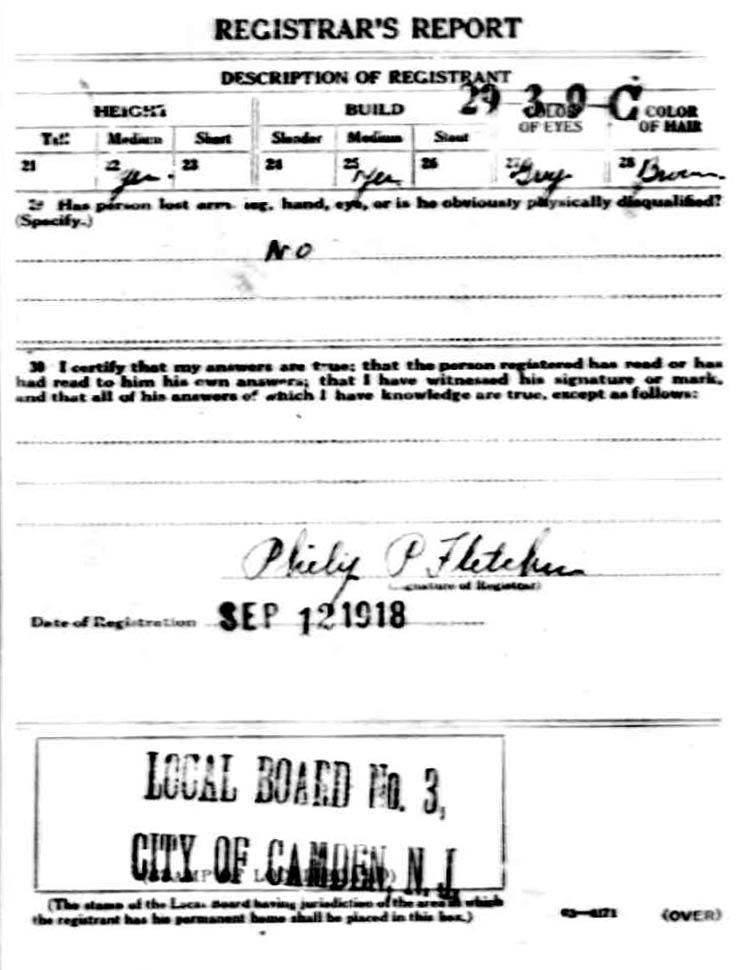 World War I draft registration card for Mortica Clark, back