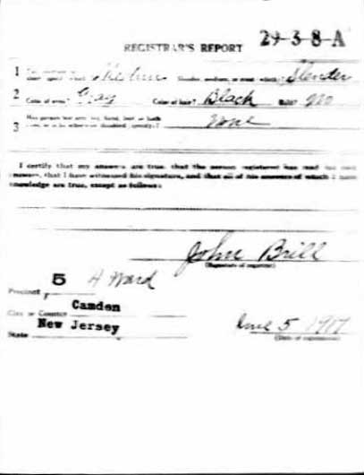 Nathan Petit World War I draft card, back