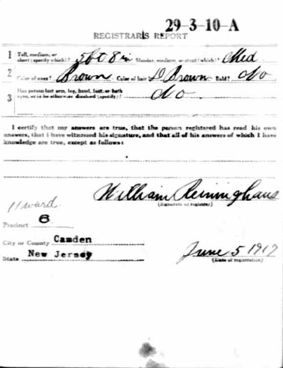 Nelson W. Till World War I draft registration card, back