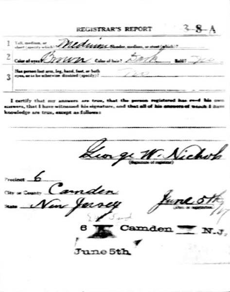 Joseph Deven WWI Draft Registration Card, back