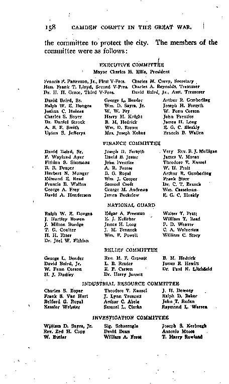 Camden County in the Great War, page 158: Public Safety Committee membership lists