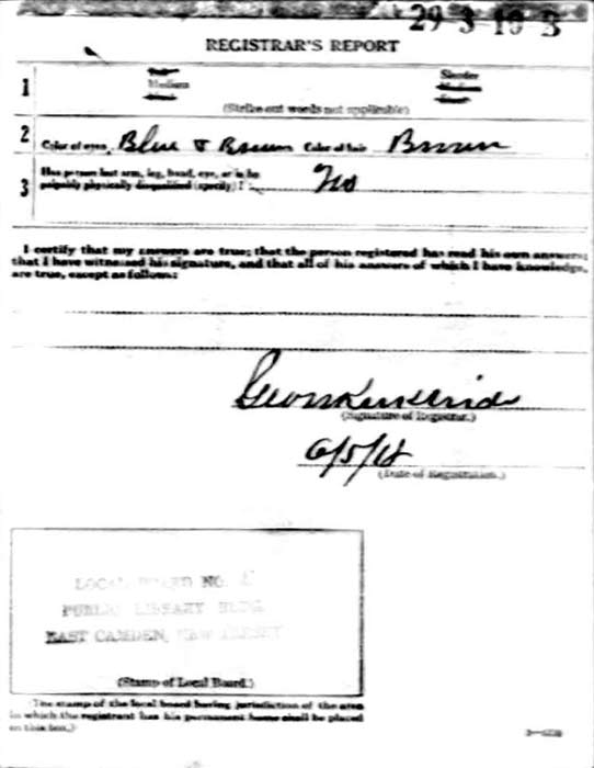 Ralph F. Bingemann Sr., World War I draft registration card, back