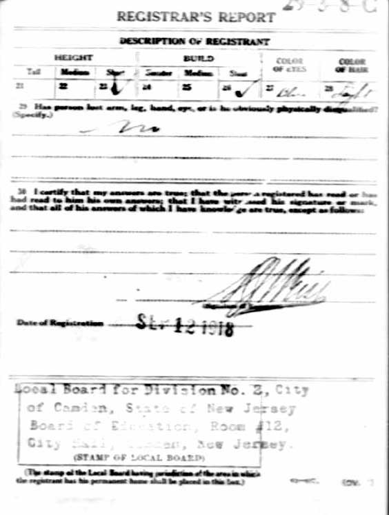 World War I Draft Card for Richard A. Farris, back