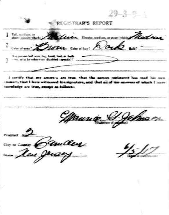 World War I Draft Card — Robert L. Knox (back)