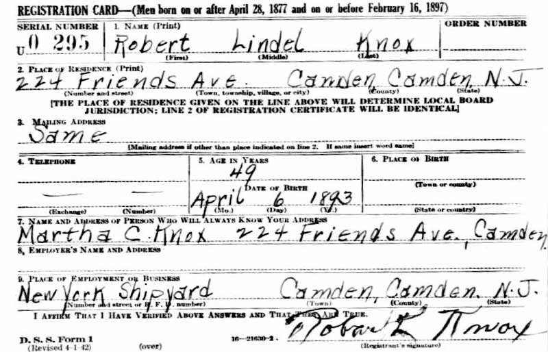 World War II Draft Card — Robert L. Knox