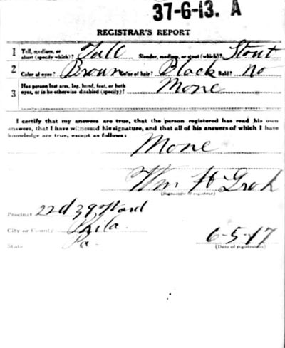 Robert Rosengarten WWI Draft Registration Card, back