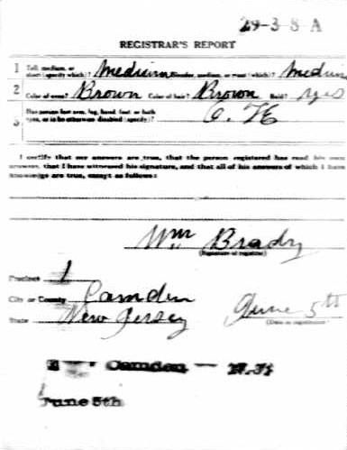 WWI Draft Registration Card — Rocco Abbott, Registrar's Report