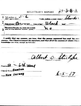 Rocco Palese WWI Draft Card, reverse