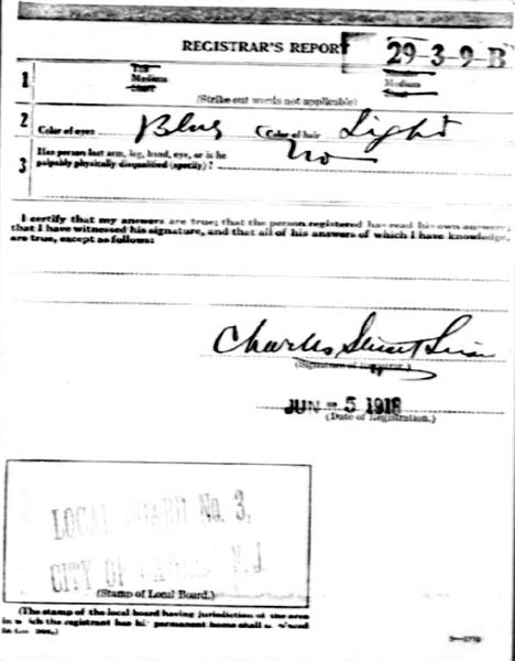Russell L. Benson World War I draft card — back