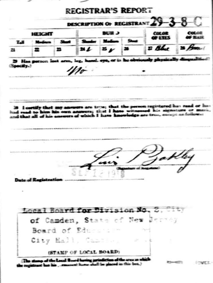 WWI Draft Registration Card reverse for Russell James Anderson, 1918
