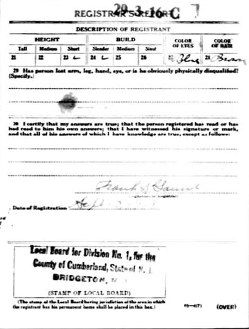 Samuel P. Orlando WWI draft registration card, reverse