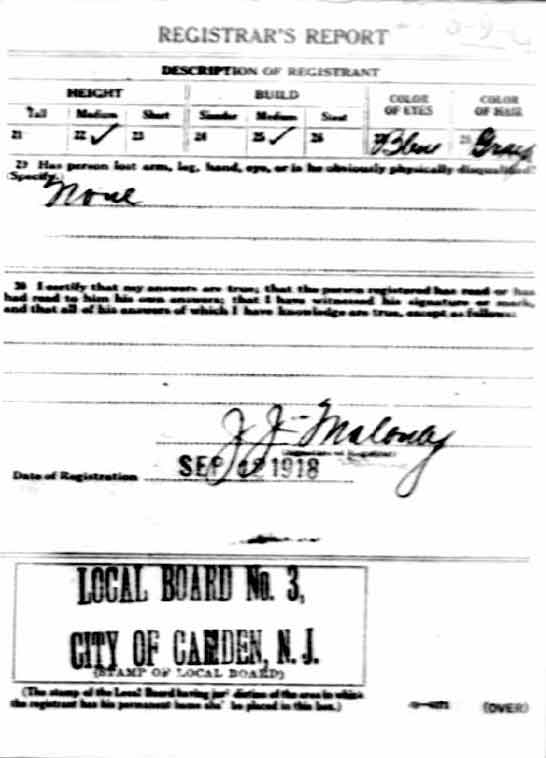 Seth D. Monnell WWI draft card, back