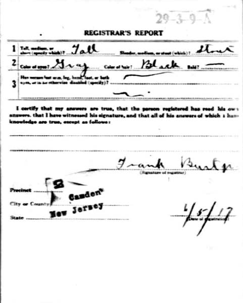 WWI Draft Registration Card for Thomas Golding, back (Registrar's Report)
