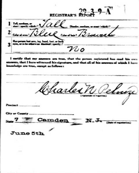 Thomas J. Cheeseman Jr. WWI Draft Registration Card, registrar's report