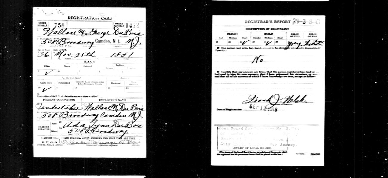 Wallace M. DuBois World War I Draft Card