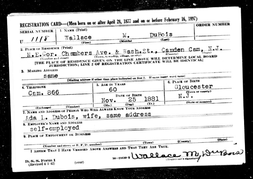 Wallace M. DuBois World War II Draft Card