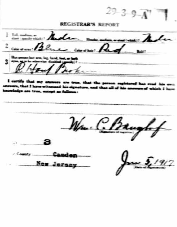 Wallace Phifer World War I Draft Card, back
