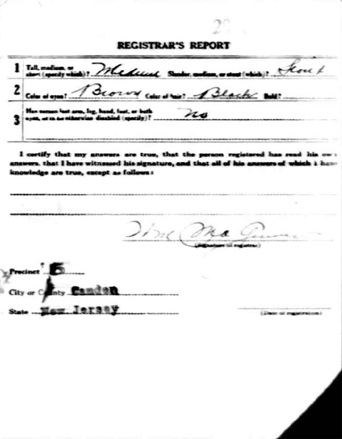 Walter W. Carter World War I Draft Card, side 2