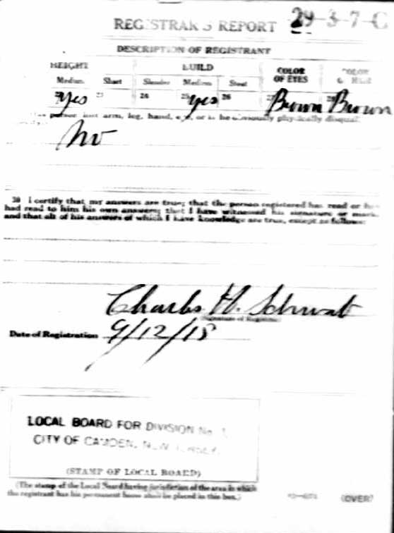 William Aloysius Thompson — World War I draft registration card, 1918, reverse