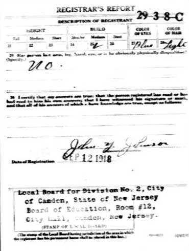 William E. Jaeckel World War I Draft Card, side 2