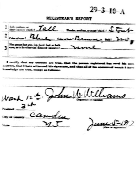 William F. Foehl Sr. — World War I draft card (back)