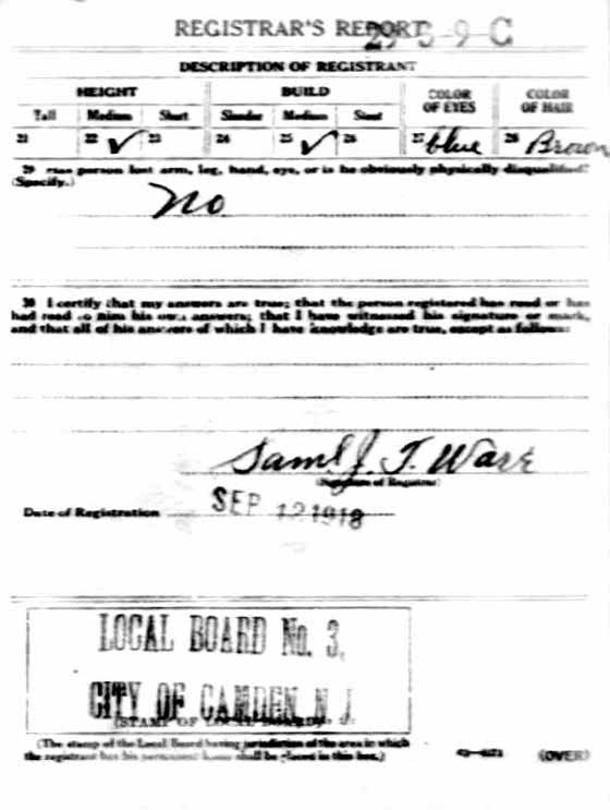 William J. Taylor WWI Draft Registration Card, back