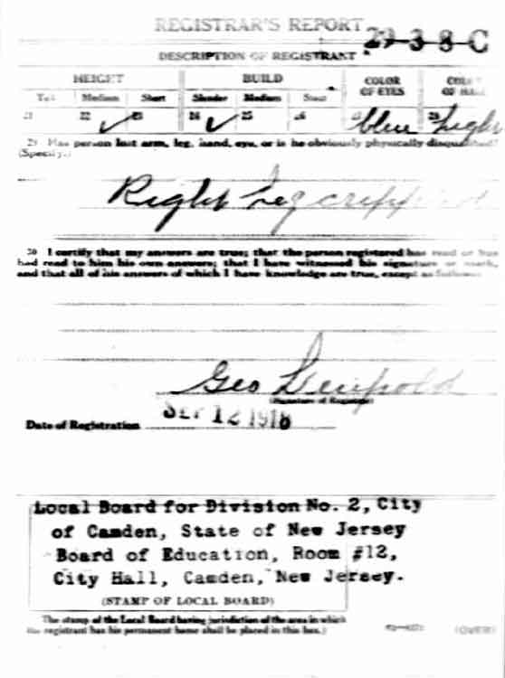 William E. Laird World War I Draft Registration Card, back