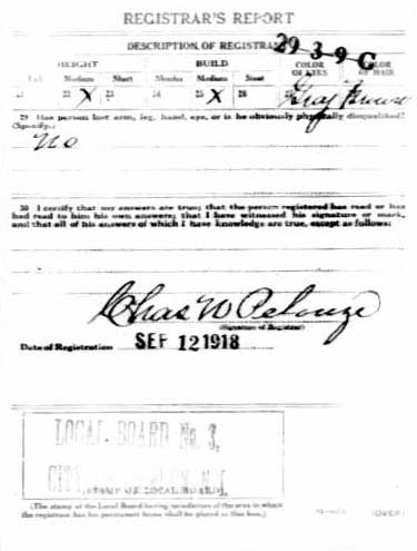 World War I Draft Card for William P. Chambers, back