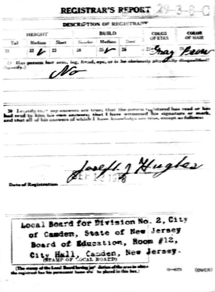 World War I Draft Registration Card for William P. Reynolds — back