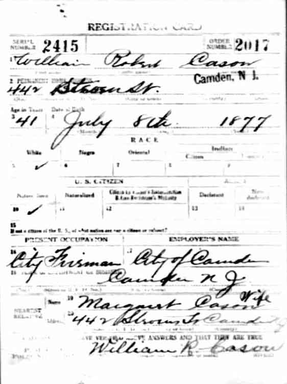 William R. Cason — World War I Draft Card (front)