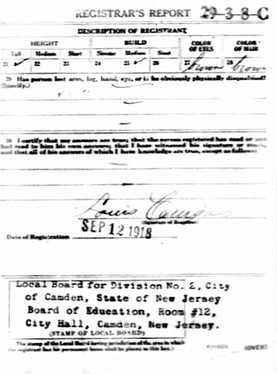 William R. Cason — World War I Draft Card (back)