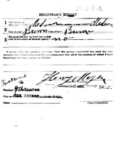 William R. Harring Sr. World War I draft card, back