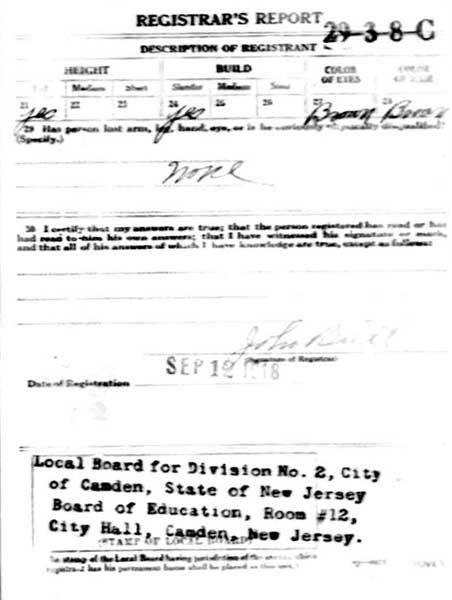 World War I draft registration card for William R. Pernier, back