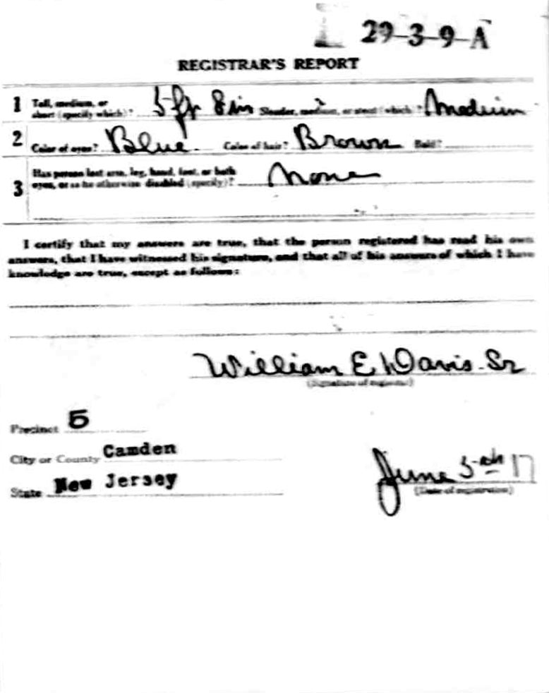WWI Draft Registration Card — Registrar's Report, back