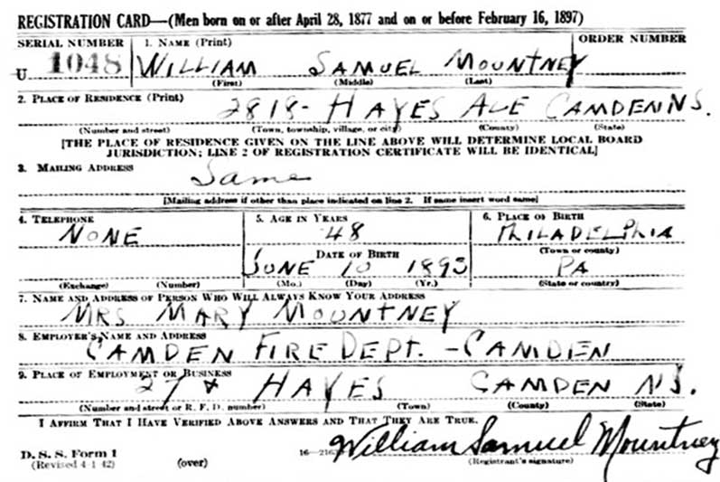 WWII draft registration card for William Samuel Mountney, 1942