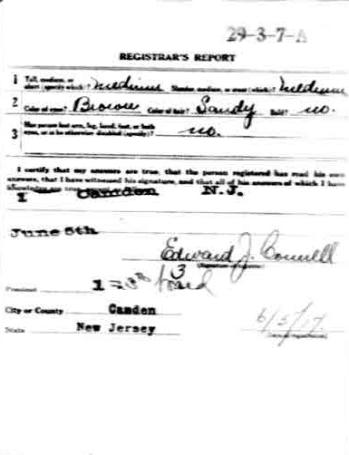 World War I draft card for William Vangeley (Aurelio Evangelisti), back