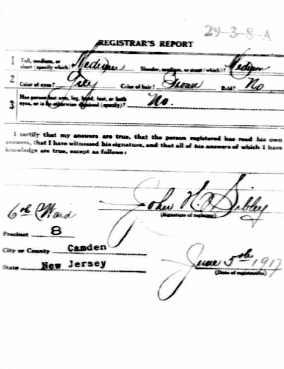 William Wood WWI draft registration card, reverse