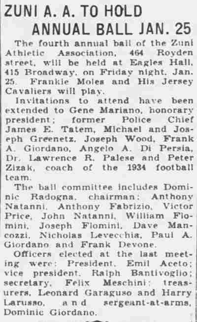 Camden Courier-Post, January 16, 1935 — Zuni A.A. event