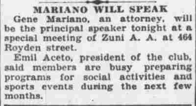 Camden Courier-Post, March 26, 1934 — Mariano Will Speak