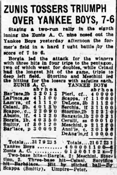 Camden Courier-Post, April 7, 1930 — Zunis Tossers Triumph Over Yankee Boys, 7-6