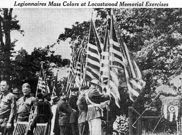 Legionnaires Mass Colors at Locustwood Memorial Exercises, 1938 Memorial Day Services, Locustwood Burial Park, Delaware Township NJ