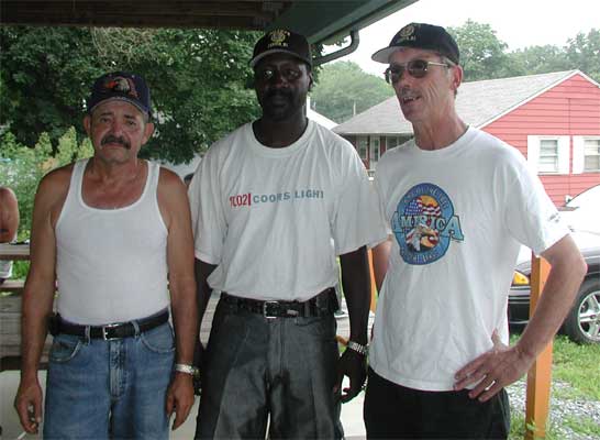 Left to right: Hector Feliciano, Luther Long, Bill Wiltsey at Post 370 horseshoe tournament, Magnolia NJ, October 2003