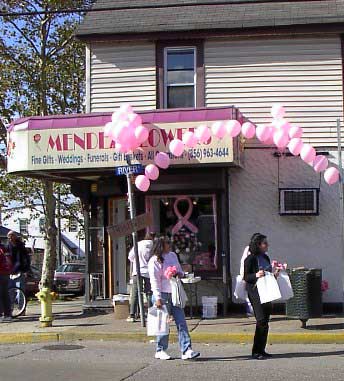 Passing out literature in front of Mendez Flowers on River Road, Think Pink, October 24, 2003