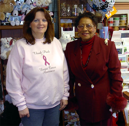 Ladies Auxiliary President Ronda Mendez and Mayor Gwen Faison, Think Pink, October 24, 2003