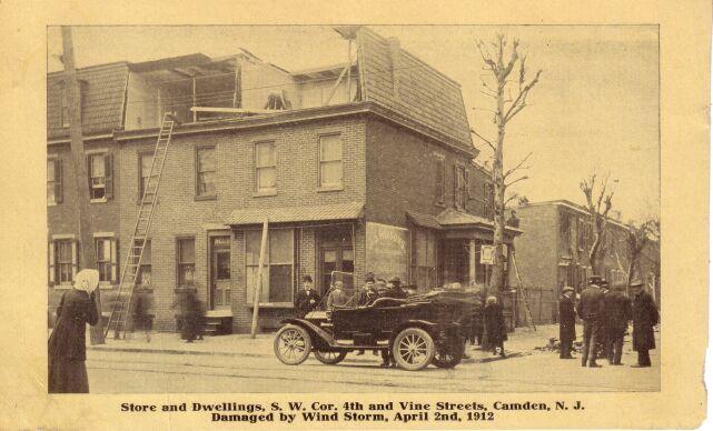Store and dwellings, southwest corner of 4th and Vine Street, damaged by wind storm, April 2, 1912
